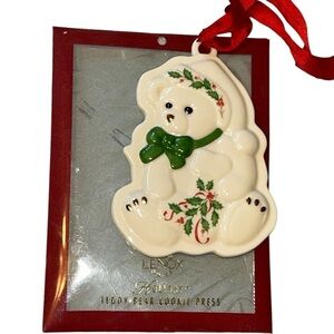 Lenox Teddy Bear Holiday Cookie Press Ornament With Package